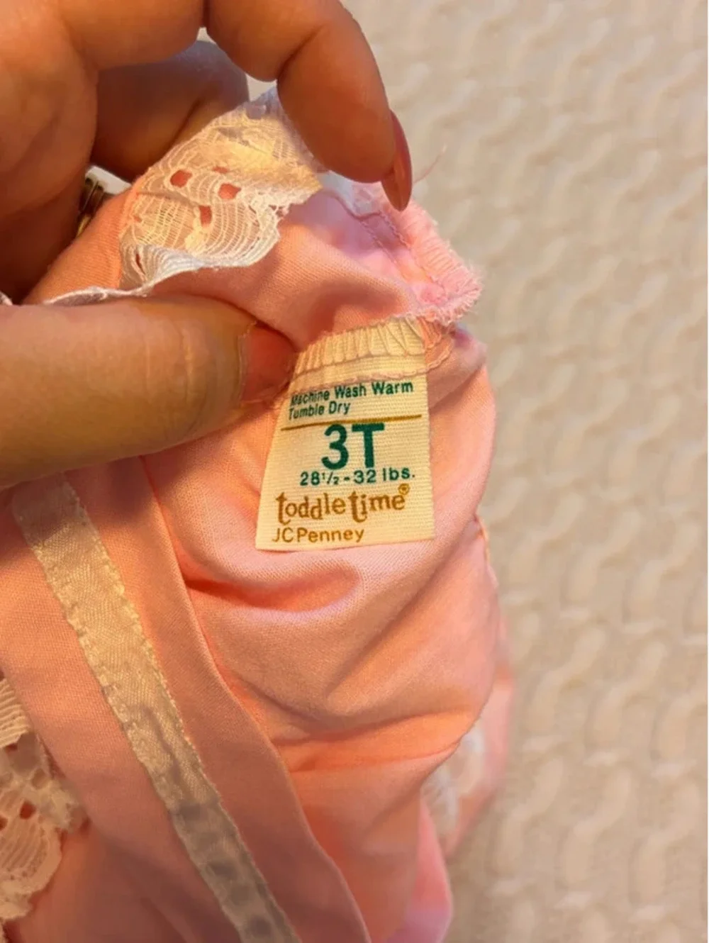 Vintage Toddlertime JCPenney Pink Apron Sundress 3T Lace Prairie Cottage Dress